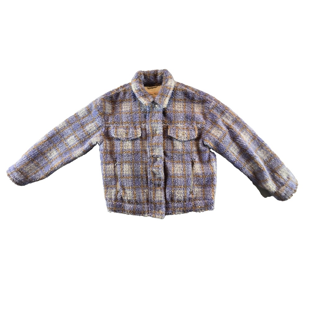 Free People Jacket Womens XS Purple Plaid Faded‎ Dreams Cozy Trucker Sherpa